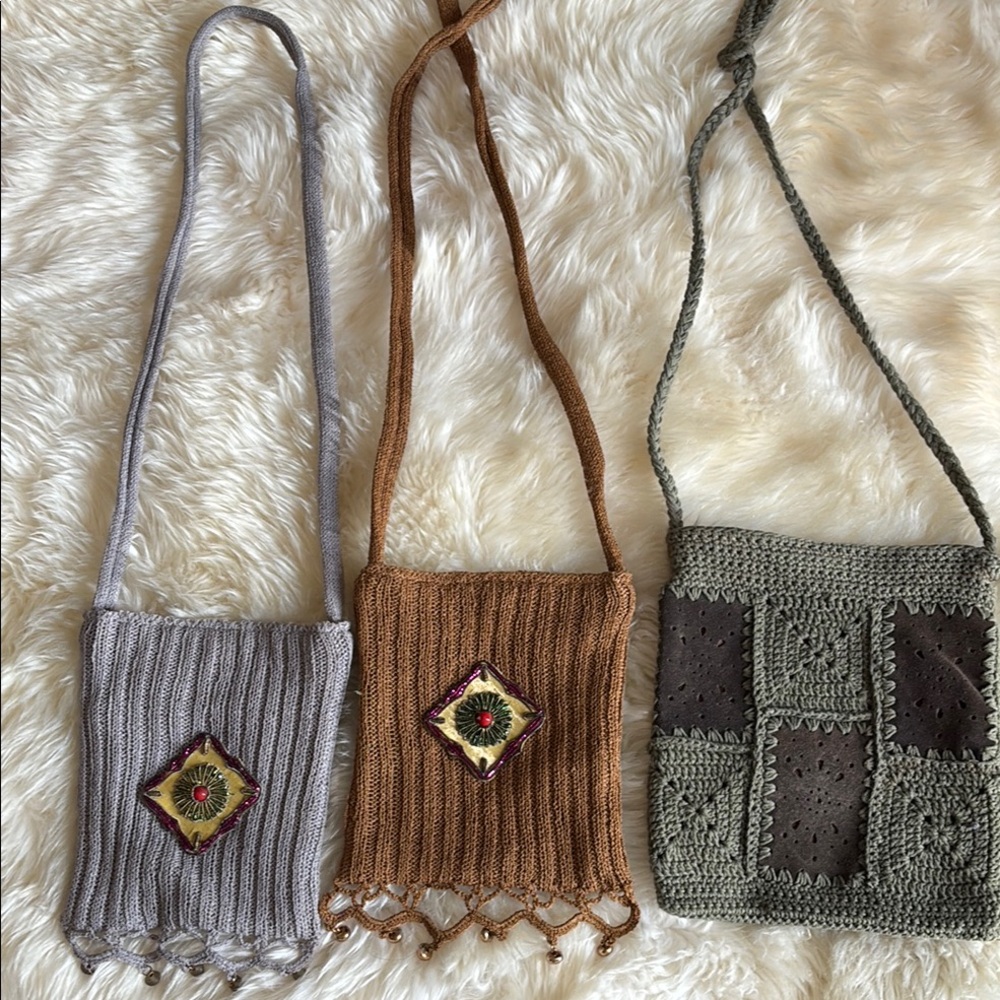 Set of 3 Handcrafted Knit Crossbody Bags